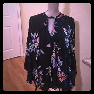 Free People Black Floral Swing Tunic Size Xsmall